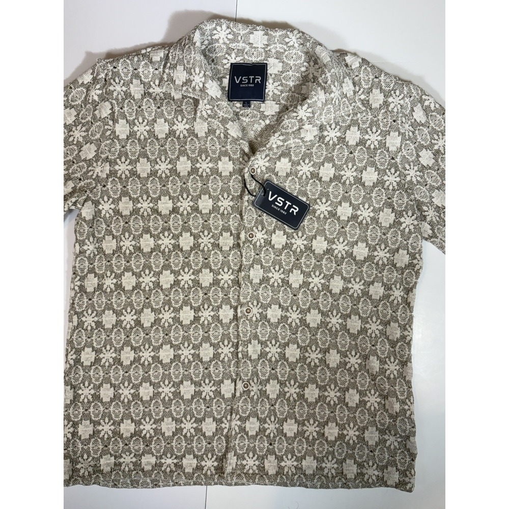 VSTR 100% Cotton Slub Homespun Textured Knit Striped Camp/Cabana Shirt Sz L